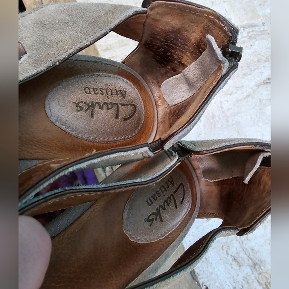 Clarks Artisan Womens Size 7M Thimble Clover Stone Wedge Boho Sandals Shoes - Picture 11 of 13